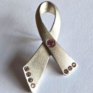 Avon brooch breast cancer awareness pin silver tone pink rhinestones y2k